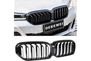 DEKEWEI G30 Grille, Double Slats Gloss Black Grill Front Kidney Grille Compatible with BMW 5 Series G30 2021 2022 2023 520i 530i 540i M550i xDrive