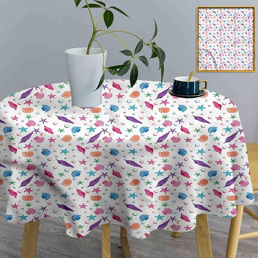 Round Tablecloth Starfish SpillProof Tablecloth Abstract Seashells