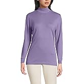 Lands' End Women Long Sleeve Relaxed Cotton Mock Violet Verbena Tall Large