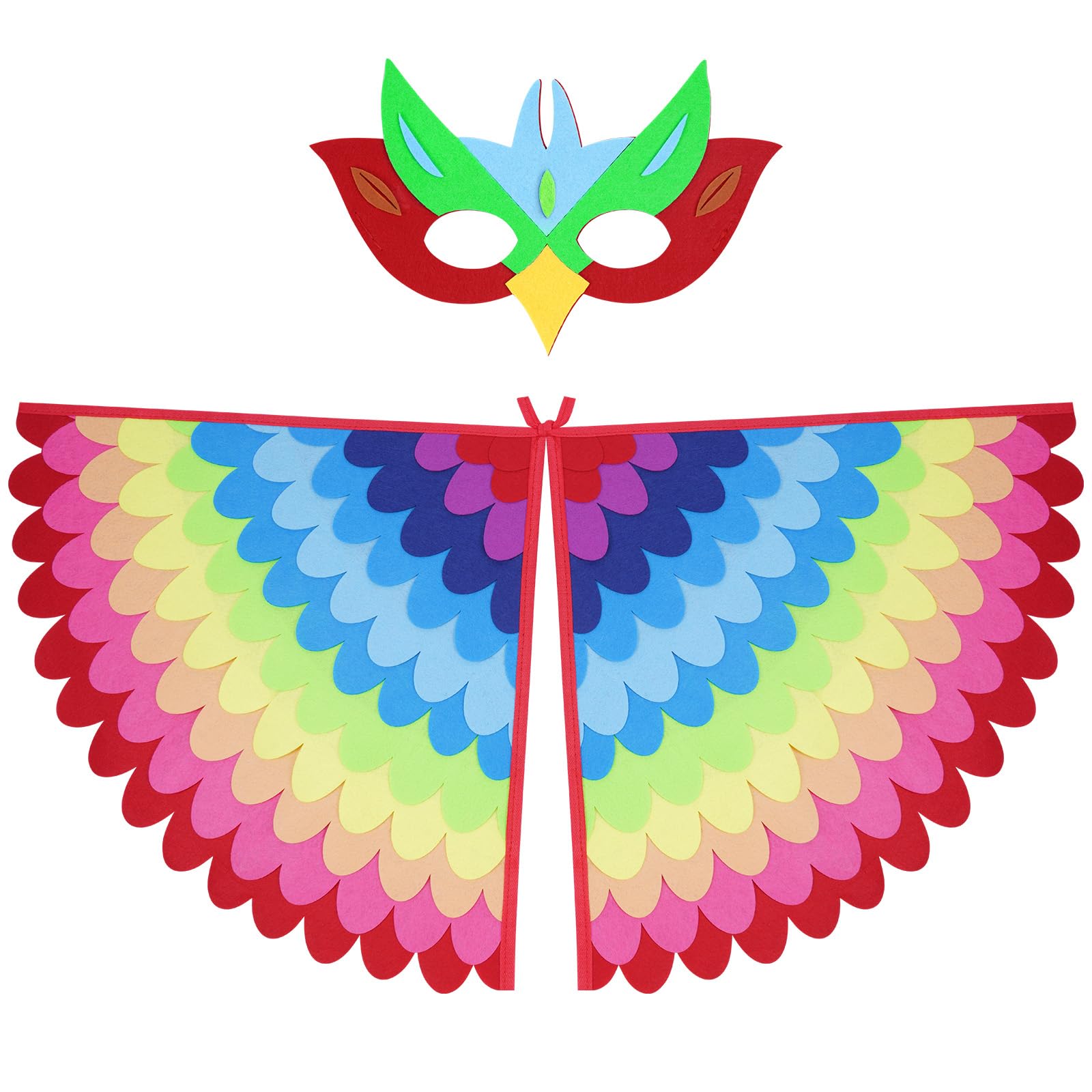 URAQT Felt Bird Capes Wings, Kid Bird Wing Costume Set with Felt Eye Mask, Adjustable Fairy Bird Fancy Dress Up Peacock Flamingo Cape Costume for Theme Party Carnival Halloween Cosplay （Rainbow） — image 1