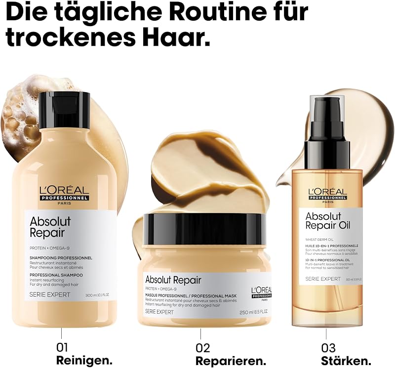 L'Oréal Professionnel Reparierendes Haarshampoo für strapaziertes und trockenes Haar, Mit Quinoa, Serie Expert, Absolut Repair Shampoo zum Nachfüllen, Refill, 500ml