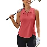 PINSPARK Women's Golf Shirt UPF 50+ Sleeveless Tennis Polo V Neck Workout Tank Top Racerback Athletic T Shirts with Collar