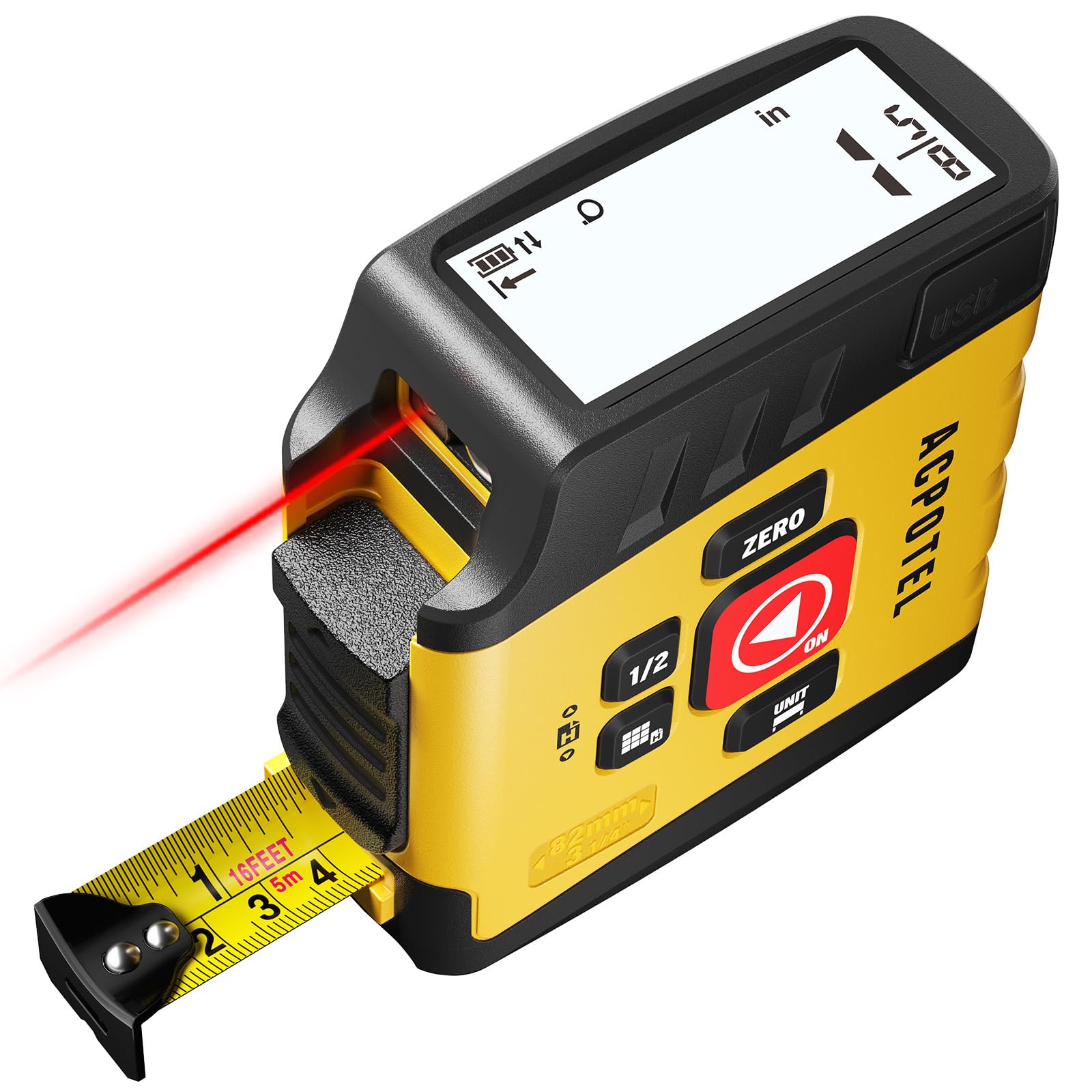 3-in-1 Digital Tape Measure with Laser, 165Ft Laser Tape Measure & 16Ft Digital Measuring Tape, 8 Metric and Imperial Units, Distance Area Volume 1/2 midpoint, Laser Measure Tool, Almighty Tools Image