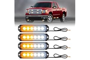HLauto 406T Emergency Strobe Grille Lights: 4Pcs 6 LED Sync Feature Safety Warning Flashing Light, 12V-24V Ultra Slim Surface Mount Hazard Caution Light for Truck, Vehicle, Car, ATV, UTV (Amber White)