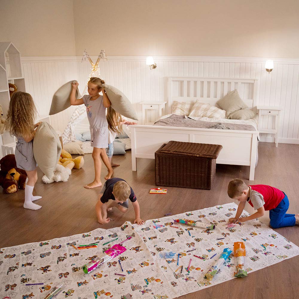 3 in 1 Large Coloring Tablecloth Water Resistant Poster for Kids and Toddlers Colorable Frame «Sea Animals» Fun Painting Activity for Party and Decor Paper Table Doodle Board