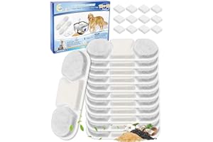 Cunina 12 Pack Replacement Filter & 12 Pre- Sponges Dog Water Fountain Filters Fit for WF120 Large Dog Water Bowl Dispenser 410oz/3.2Gal/12L Automatic Pet Fountain Water Dispenser Stainless Steel