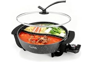 Food Party Hot Pot Electric Hotpot with Divider Shabu Shabu Hot Pot Non-Stick 6-Quart Large Chinese Pot Korean