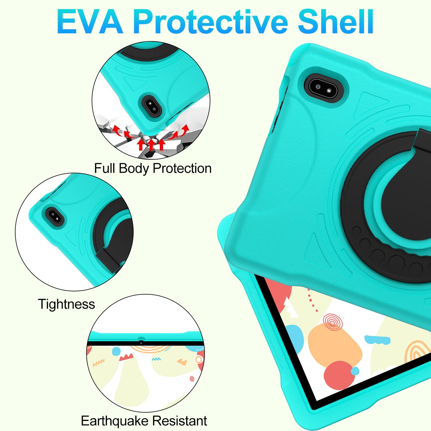 Kids Tablet Android 14, 10.1 inch Tablet for Kids, 20GB+128GB/1TB Expandable, Android Tablets with WiFi 6, Octa-Core, Parental Control, BT5.0, 360° EVA Case - Green