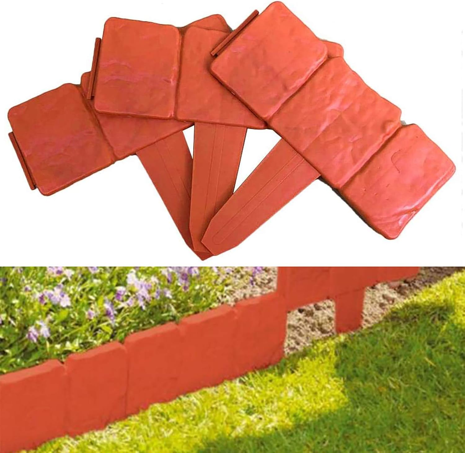 sportuli Garden Plastic Fence Edging,Stone Effect Edging Interlock Flower Bed Border Grass Edge Imitation Garden Decoration Fence Plant Bordering (30)