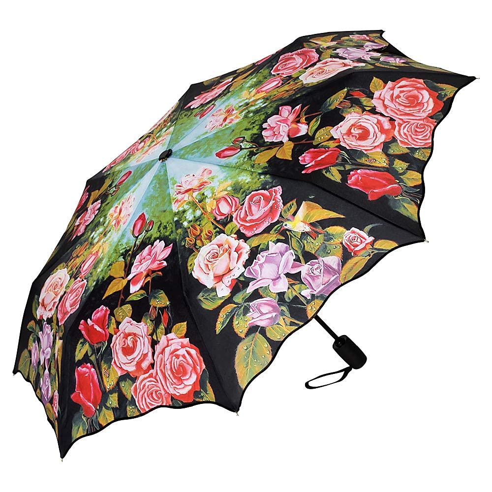VON LILIENFELD Folding Pocket Umbrella Automatic Lightweight auto open/close Telescopic Women Floral Motif Rose Garden