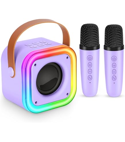 EBILUN Mini Macchina Per Karaoke Per Bambini, Con Microfono 1 Pz/2 Pezzi, Altoparlante Bluetooth Portatile Con Luci A LED, Giocattoli Per Bambini, Regali Per Feste Di Compleanno (rosa+beige Da 1 A 2