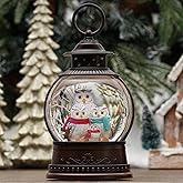 Christmas Owl Family Snow Globe Musical Snow Globes Light up Swirling Glitter Snow Globe Lantern with Timer, Owl Collectible Figurines Lighted Christmas Home Decor USB Powered & Battery Operated