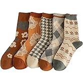 MarJunSep Wool Fall Boot Socks Women Teen Girls Thick Knit Vintage Cute Floral Cottage Core Boho Winter Warm Crew Socks