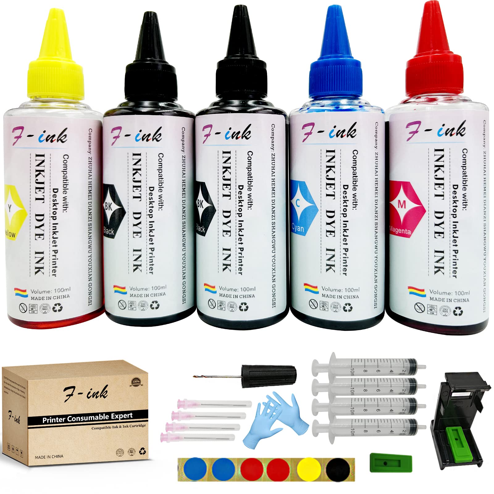 F-INK 5 x 100ML Ink Refill Bottles Compatible with PG-560 CL-561 PG-540 CL-541 PG-560XL CL-561XL PG-540XL CL-541XL Ink Cartridge