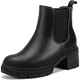 DOBOLIN Wide Width Chelsea Ankle Boots for Women 2.6 Inch Low Chunky Block Heel Lug Sole Slip on Elastic Booties