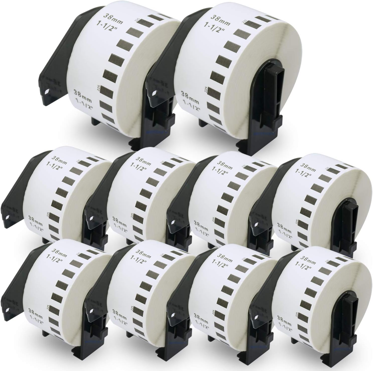 BETCKEY - Compatible DK-2225 Continuous Length 1-1/2" x 100'(38mm x 30.48m) Replacement Labels, Compatible with Brother QL Label Printers [10 Rolls + Ten Refillable Cartridge Frame] : Office Products