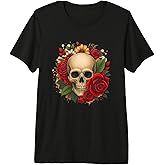 Sugar Skull Halloween Roses Flower Women Girls Premium Tri-Blend T-Shirt