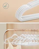 SONGMICS Velvet Hangers Set of 30 Non-Slip with Tie Bar 360° Hook White Rose view 3