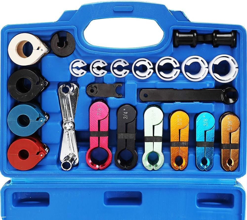 Orion Motor Tech 22pcs Master Quick Disconnect Tool Kit for Automotive AC Fuel Line and Transmission Oil Cooler Line, Includes Scissor Type Remover, Compatible with Most Ford Chevy GM Models
