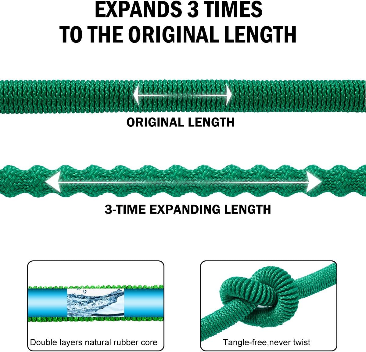 Geasky Expandable Garden Hose 150ft Long Hose 4 Layers Latex Core Water Hose High Tenacity Fabric Outer Cover High Tenacity Fabric Outer Cover Solid Brass Fittings 8-Way Nozzle Upgraded Version 2020 : Garden & Outdoor