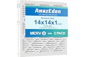AmazEden 14x14x1 Furnace Air Filter 2-Pack MERV 8 MPR 600 FPR 5 Dust Defense Pleated Air Filters Replacement HVAC AC Furnace Filters (Actual Size: 13.75x13.75x0.75 Inches)