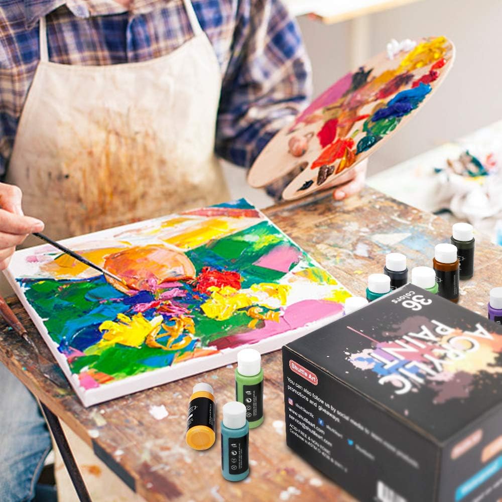 Shuttle Art Acrylic Paint Set, 36 Colours (60ml, 2oz) with 12 Brushes & 1 Palette, Craft painting - Image 5