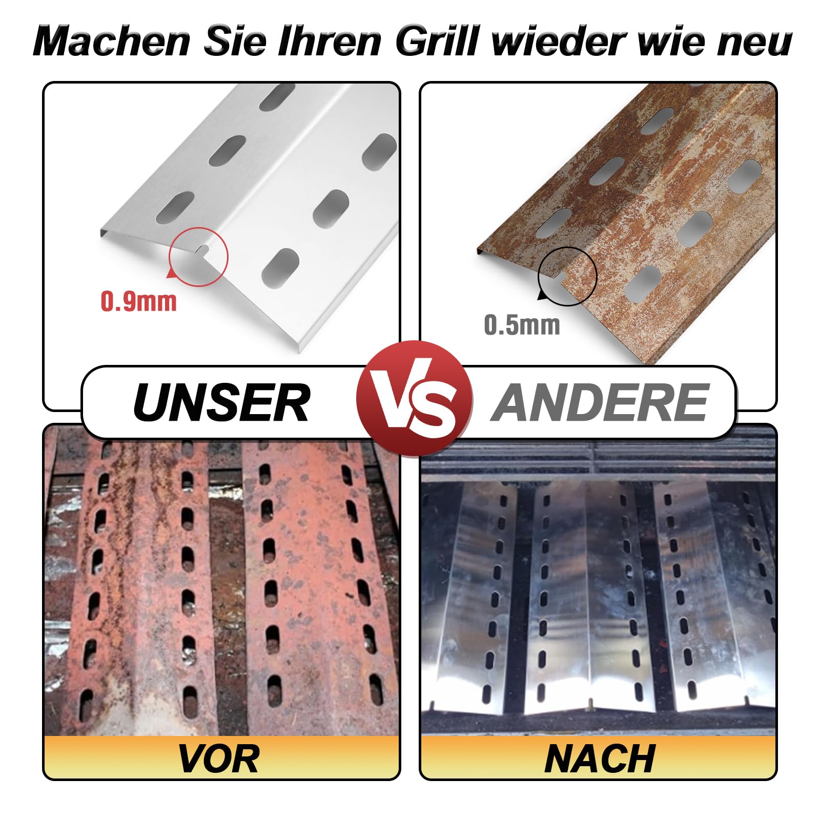 36,5 x 12 cm Edelstahl Universal Brennerabdeckung Heizplatte Ersatzteile für Enders Chicago 3, Enders Boston 6 Kr Turbo, Enders Boston Pro 3K, Tepro 3561,Barbecook Brahma 4.0, 3 Stück Flammenverteiler 5