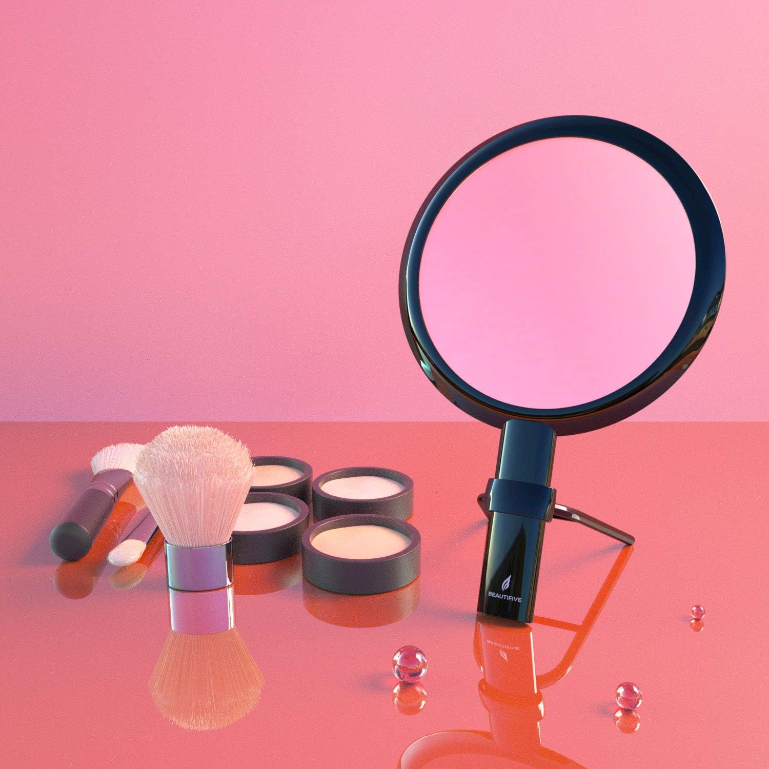 Beautifive Hand Mirror, Hand Held Mirrors with Adjustable Handle，1x/7x Magnifying Double Sided Handheld Makeup Mirror with Stand for Vanity Beauty Travel Table Desk Shaving Bathroom (Black): Furniture & Decor