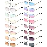 Flutesan 16 Pairs Rimless Rectangle Y2k Sunglasses for Women Men Tinted Frameless Vintage Square Glasses for 2000s 80s Party