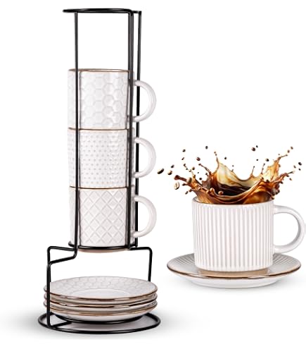 Amazon.com: GBhome 6 OZ Coffee Mugs with Saucer and Stand, Ceramic