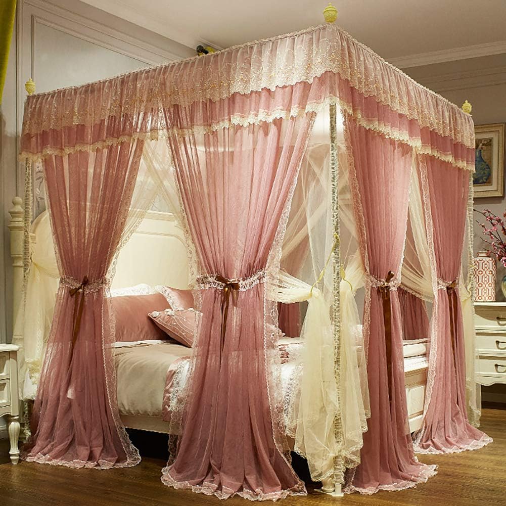 LOKKM Princess 4 Corners Post Canopy Bed Curtains For Girls Kids Mosquito Net Toddlers Crib Bed Canopy Netting, Bedding Décor,Keeps Away Insects & Flies