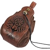 HiiFeuer Medieval Faux Leather Pouch, Portable Drawstring Purse, Vintage Belt Pouch Dice Bag For LARP Ren Faire