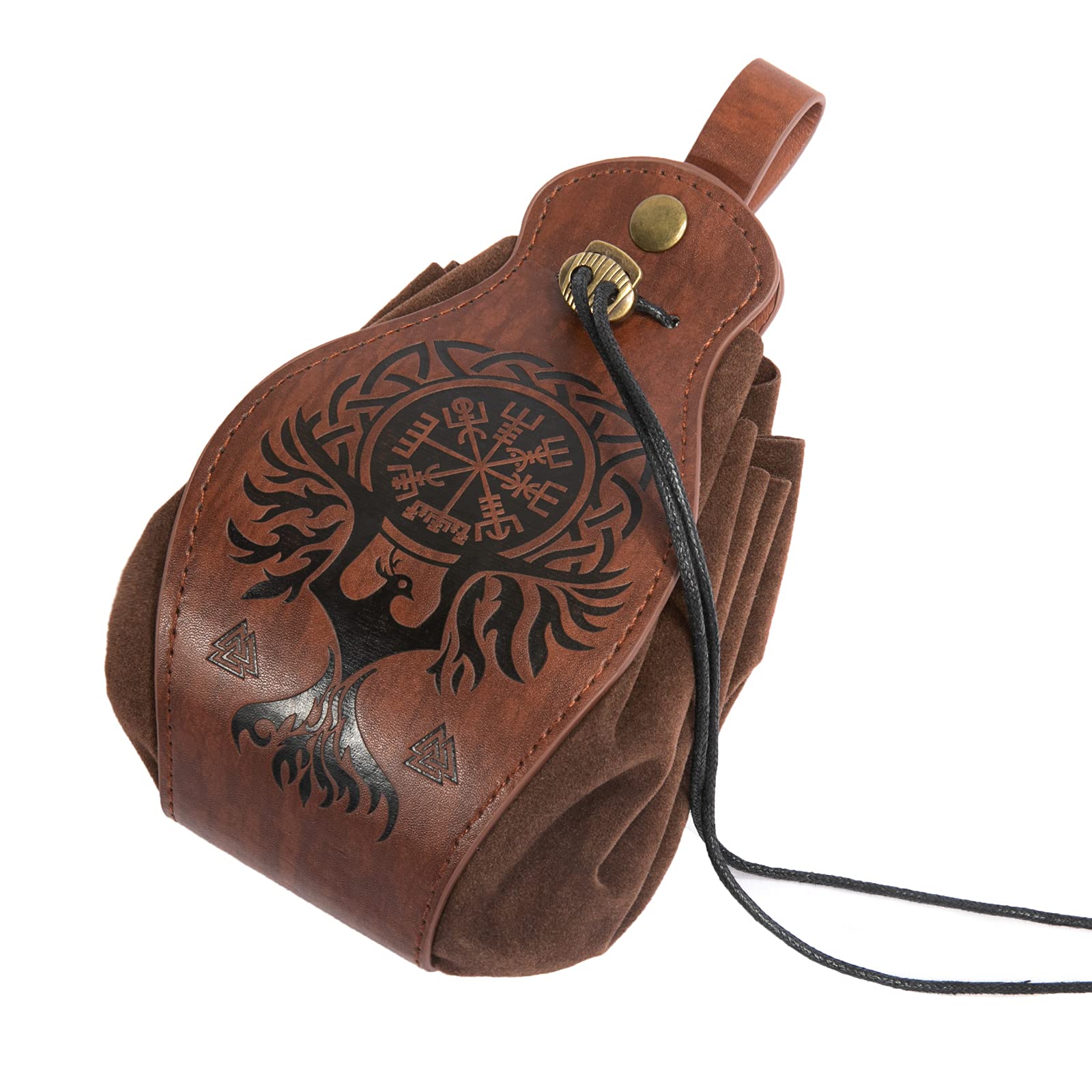 HiiFeuer Medeival Faux Leather Pouch, Portable Drawstring Purse, Vintage Belt Pouch Dice Bag for LARP Ren Faire (Phoenix Brown)