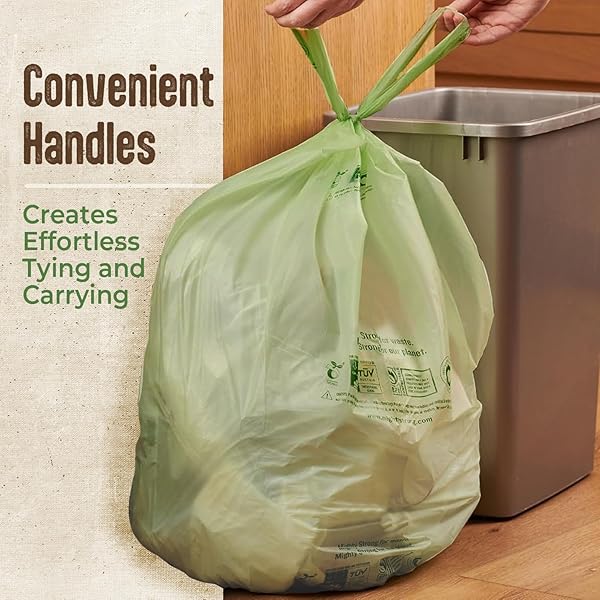 13 GALLON COMPOST BAGS WITH HANDLES – 30 COUNT BIODEGRADABLE TRASH BAGS, COMPOSTABLE TRASH BAGS, 13 GALLON TRASH BAGS, CERTIFIED BY BPI AND OK COMPOST, FOOD SCRAP GARBAGE BAGS, TALL KITCHEN
