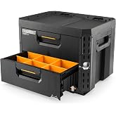 ToughBuilt StackTech 2 Drawer Locking Tool Box, Stackable, 240 lb Capacity | Heavy-Duty Portable Tool Chest &amp; Storage Organizer with Dividers &amp; Auto-Latching Drawers, Stacks with StackTech System