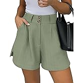 KIRUNDO Womens Shorts Dressy Casual 2026 Trendy Summer Elastic High Waisted Pleated Side Slit Business Work Shorts Pockets
