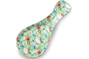 LEAZUL Ceramic Spoon Rest for Stove Top Large Spoon Holder Farmhouse Spoon Rest for Kitchen Counter Floral Coffee Spoon Rest Flowers Print Cooking Utensil Tools Rest Modern Farmhouse Kitchen Decor