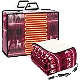 Riakrum 12V Car Heated Blanket for Cold with 2 or 3 Heating Levels 58 x 43 Emergency Winter Adjustable Temperature Electric Blanket Throw Gift Plugs in Car RV Truck SUV(Red and White,Reindeer)
