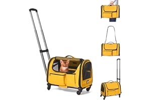 Paw Ballet Cat Carrier with Wheels, Foldable Airline Approved Dog Cat Carrier with Wheels for Cat Dog Under 20 lbs, Rolling Cat Carrier Travel Bag with Telescopic Handle for Walking Travel Vet Visits