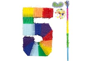 kaimei Number Pinata Small Pinata for Birthday Anniversary Celebration Decoration Theme Party Cinco de Mayo Fiesta Supplies with Stick Multicolor Colorful Pinata (5)