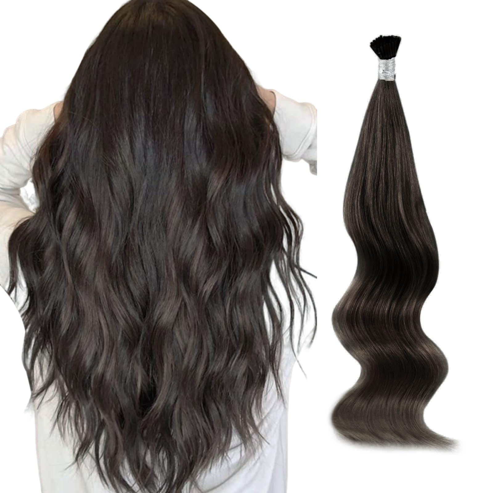 ABH AmazingBeauty Hair Pre Bonded Hair Extensions I Tip Hair Extensions Dark Brown 50 Grams Tip Human Hair Extensions Cold Fusion Tip Extensions Straight Hair 50strands 16 Inch โ image 1