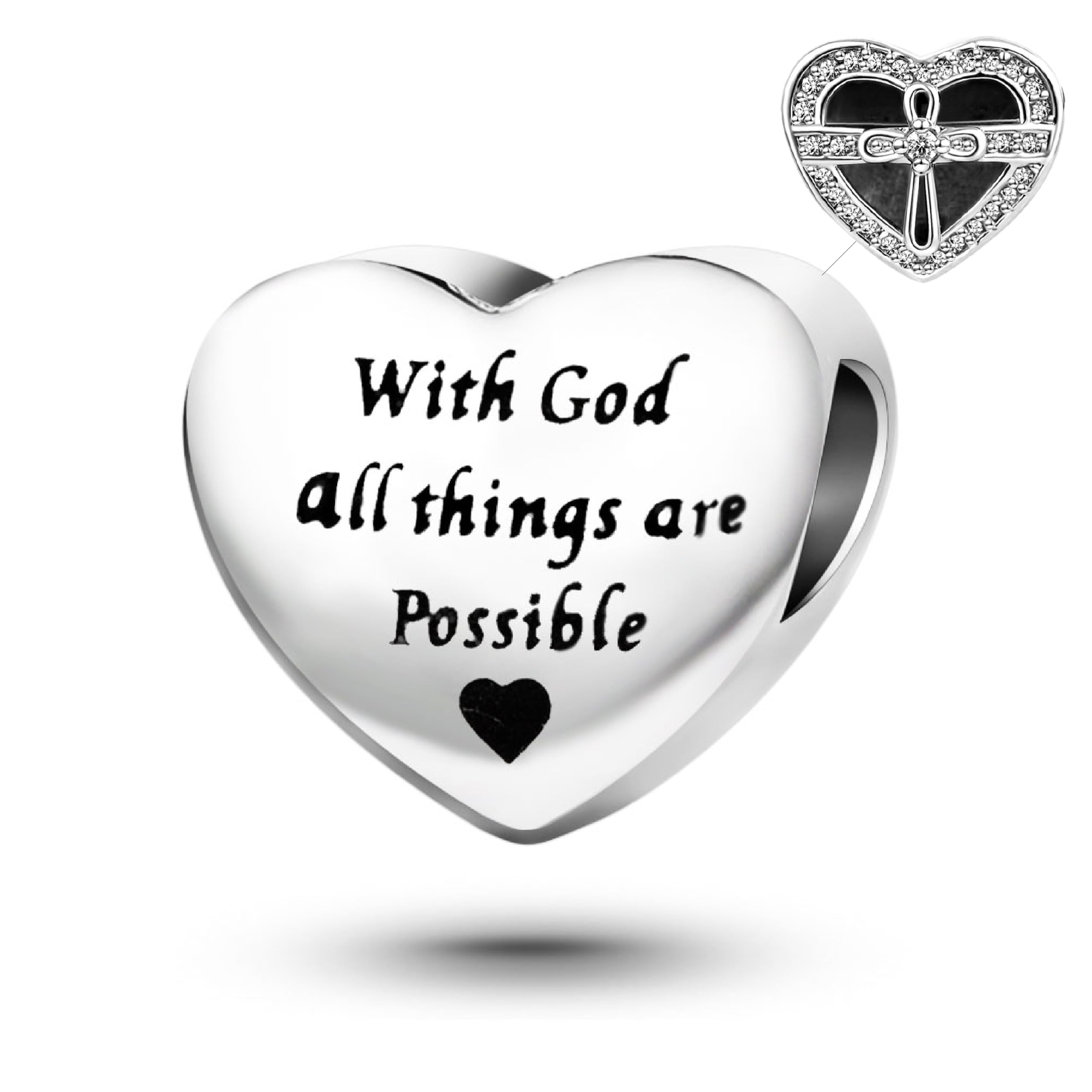 Matthew 19:26 With God All Things are Possible Bible Verses Love Heart Charm fits Pandora Charms Bracelets Birthday Religion Bead Gift for Women