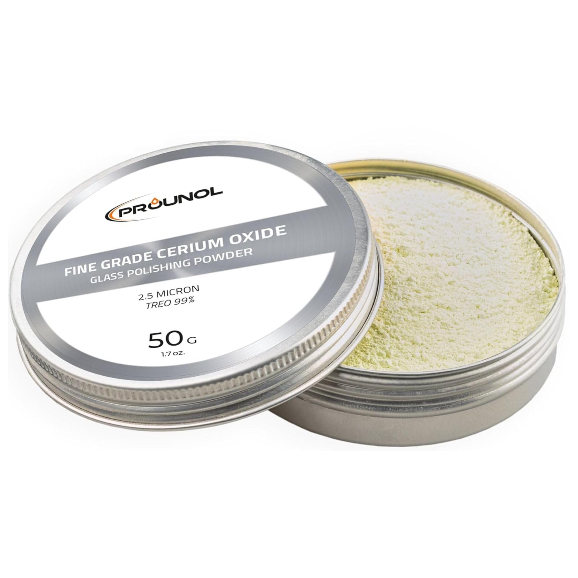 Prounol Cerium Oxide 50g – Fine Grade Glass Polishing Solution Powder – TREO 99% - 2.5 microns