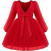 Arshiner Toddler Girls V Back Tutu Dress Tulle Puff Long Sleeve Wedding Birthday Party Fall Toddlers Dresses