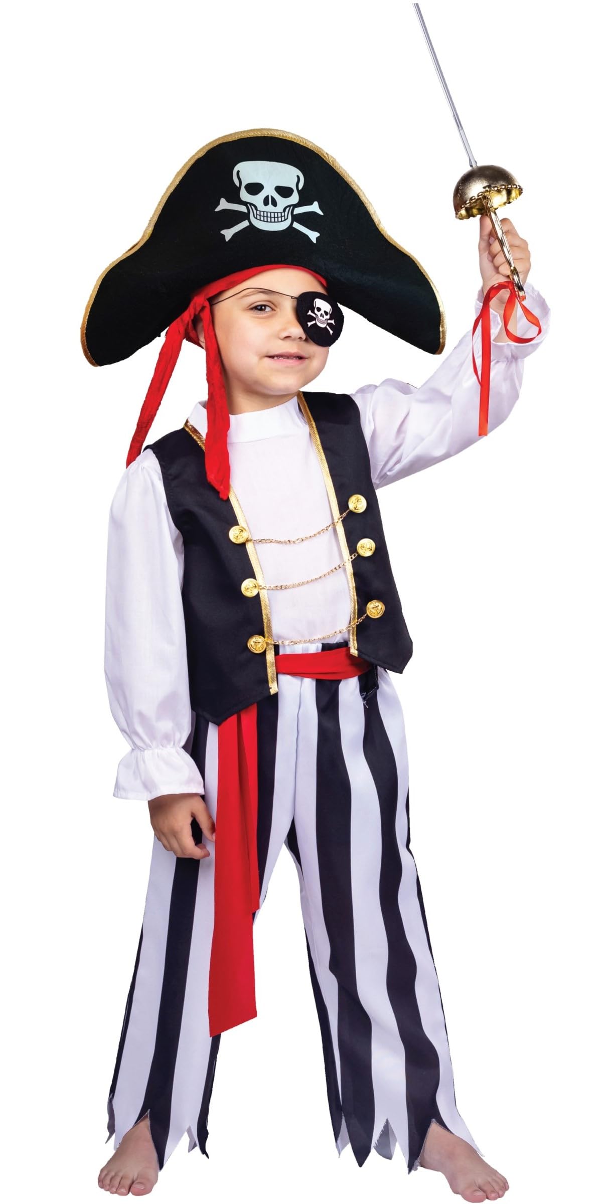 Dress Up America Pirate Costume for Boys - Kids Pirate Costume Set - Dress Up Set Includes a Top, Pants, Eyepatch, and More