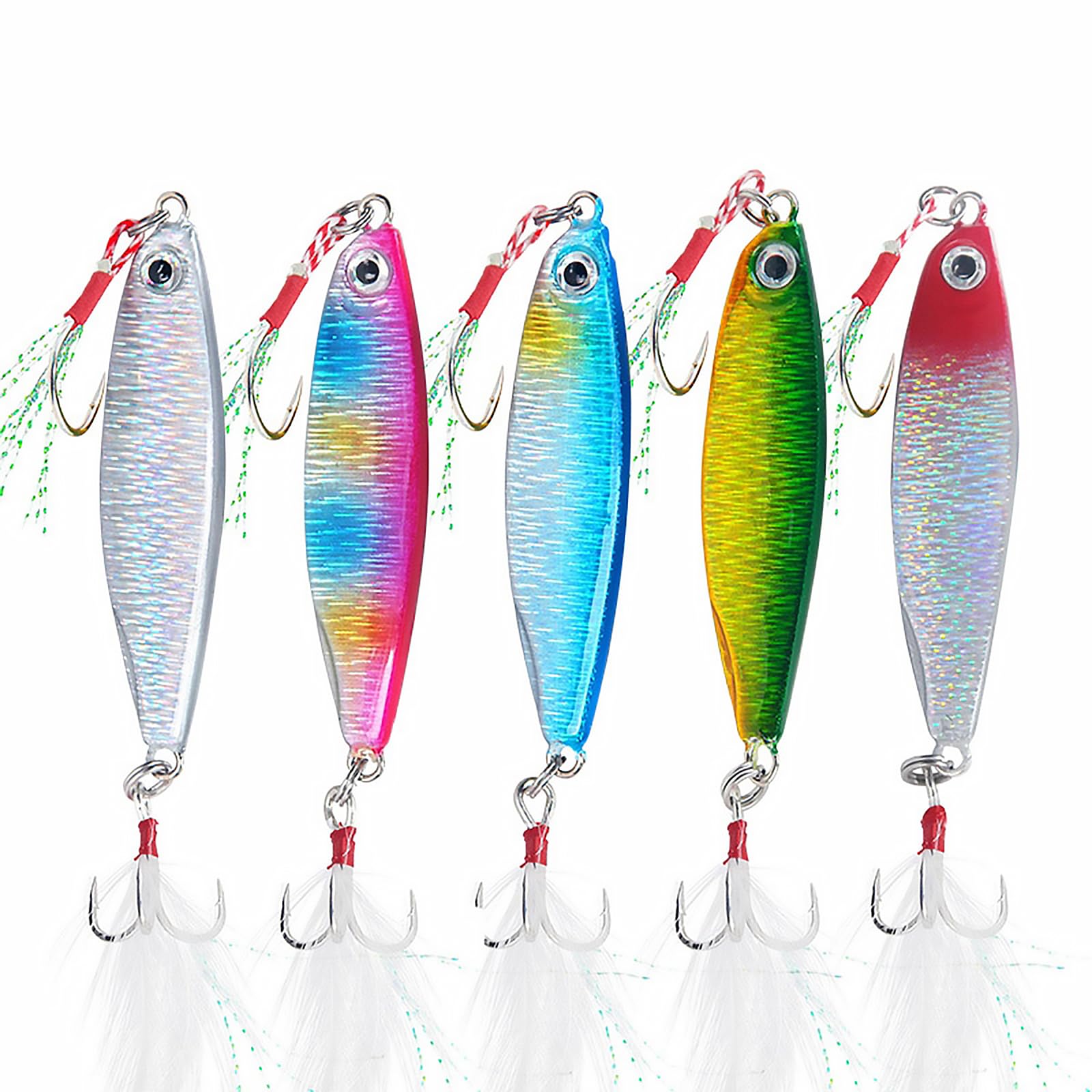 Metal Sea Fishing Lures,5PCS Fishing Spinners Sequins Spoons with Treble Hooks,Shiny Sea Sinking Hard Baits for Trout Bass Pike Perch 30g*5pcs