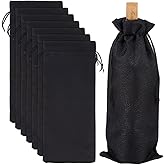 Beebeecraft 8Pcs Burlap Wine Bottle Bags 5.9x13.8 Inch Rectangle Black Reusable Drawstring Wine Bottle Gift Bags Pouch for Champagne Holiday Weeding Party Birthdays Christmas Travel Blind Tastings