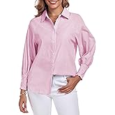 FIOPHY Button Down Shirts Striped Puff Long Sleeve Oversized Blouses Boyfriend Loose Tunics Collar Top
