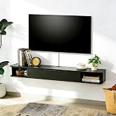 Mordchil HF Floating TV Stand, 55" Wall Mounted TV Cabinet, Wood Media Console for TVs up to 65", Entertainment Center with Storage for Living Room, Under TVs Shelf for DVD Player, Black