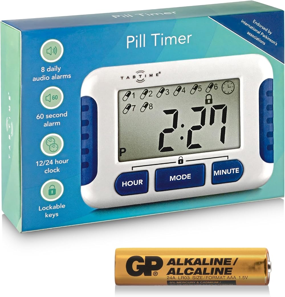 TabTime Timer Electronic Pill Reminder with 8 Alarms per Day